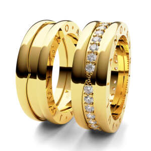 Par de Alianças em ouro modelo estilo Bvl Pequena Pedras AL055