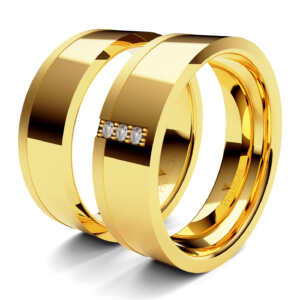 Par de Alianças em ouro modelo Flox 3 diamantes AL034