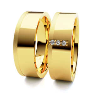 Par de Alianças em ouro modelo Flox 3 diamantes AL034