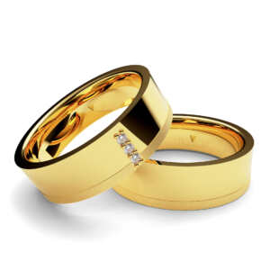 Par de Alianças em ouro modelo Flox 3 diamantes AL034