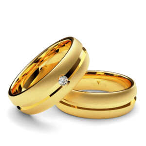 Par de Alianças em ouro modelo Frésia friso largo AL035