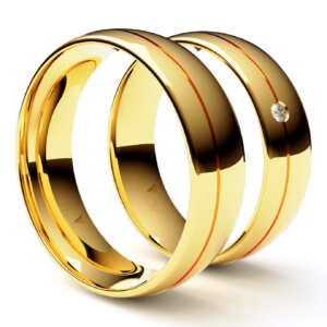 Par de Alianças em ouro modelo Gardênia com frisos AL009