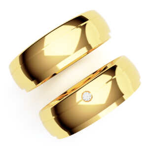 Par de Alianças em ouro modelo Gardênia com frisos AL009