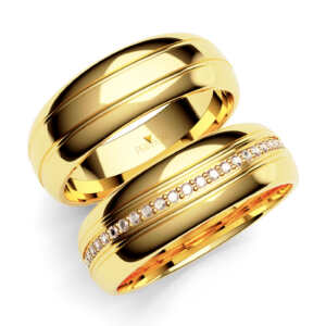 Par de Alianças em ouro modelo Genciana 25 pedras AL040