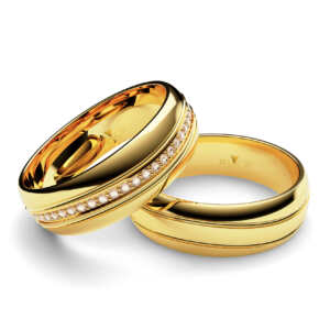 Par de Alianças em ouro modelo Genciana 25 pedras AL040