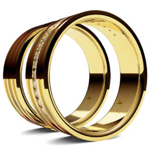 Par de Alianças em ouro modelo Girassol três frisos AL016