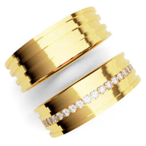 Par de Alianças em ouro modelo Girassol três frisos AL016