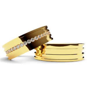 Par de Alianças em ouro modelo Girassol três frisos AL016