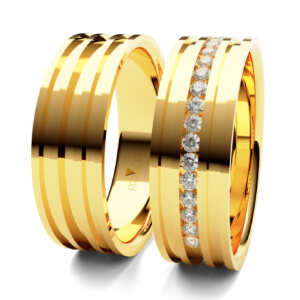 Par de Alianças em ouro modelo Girassol três frisos AL016