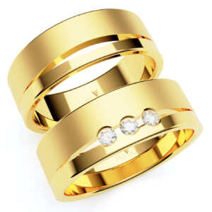 Par de Alianças em ouro modelo Helicônia diamantes AL027