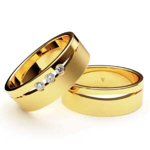 Par de Alianças em ouro modelo Helicônia diamantes AL027