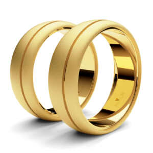 Par de Alianças em ouro modelo Hibisco friso lateral AL059