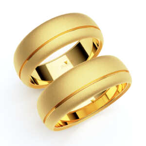 Par de Alianças em ouro modelo Hibisco friso lateral AL059