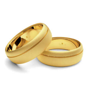 Par de Alianças em ouro modelo Hibisco friso lateral AL059