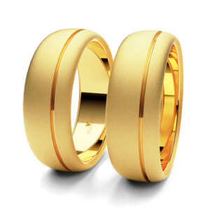 Par de Alianças em ouro modelo Hibisco friso lateral AL059