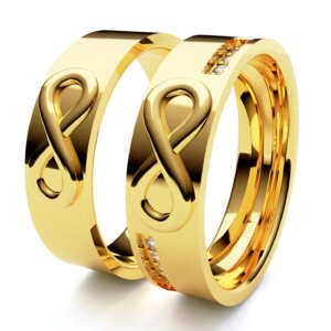 Par de Alianças em ouro modelo Infinito 10 pedras AL049