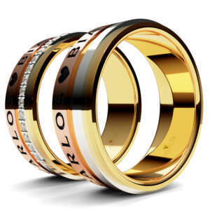 Par de Alianças em ouro modelo Jacarandá nomes AL070