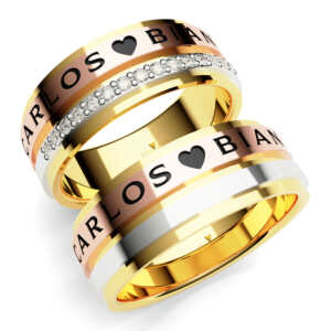 Par de Alianças em ouro modelo Jacarandá nomes AL070