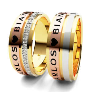 Par de Alianças em ouro modelo Jacarandá nomes AL070