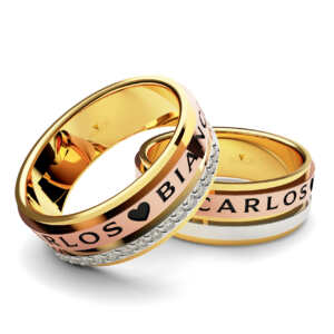Par de Alianças em ouro modelo Jacarandá nomes AL070