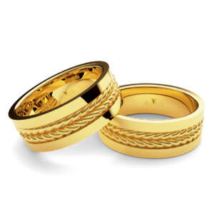 Par de Alianças em ouro modelo Junquilho fios etrelaçados AL045