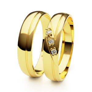 Par de Alianças em ouro modelo Lírio 3 diamantes AL004