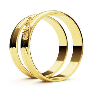 Par de Alianças em ouro modelo Lírio 3 diamantes AL004