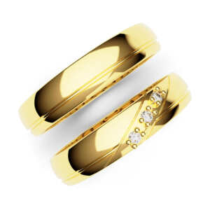 Par de Alianças em ouro modelo Lírio 3 diamantes AL004