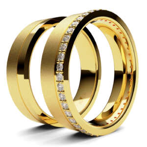 Par de Alianças em ouro modelo Magnólia pedras AL063