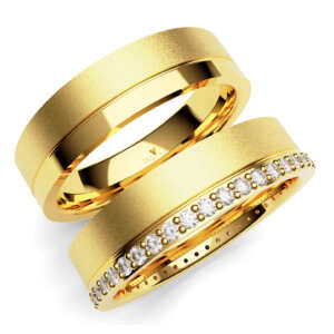 Par de Alianças em ouro modelo Magnólia pedras AL063