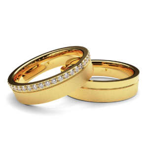 Par de Alianças em ouro modelo Magnólia pedras AL063