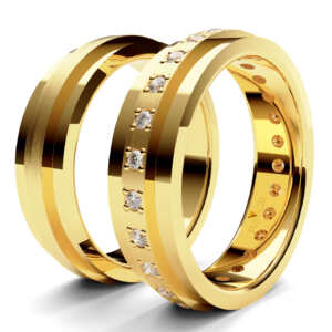 Par de Alianças em ouro modelo Menta 32 pedras AL060