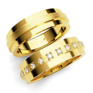 Par de Alianças em ouro modelo Menta 32 pedras AL060