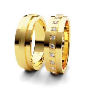 Par de Alianças em ouro modelo Menta 32 pedras AL060