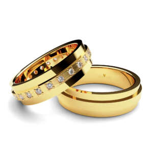 Par de Alianças em ouro modelo Menta 32 pedras AL060