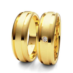 Par de Alianças em ouro modelo Narciso dois frisos AL037