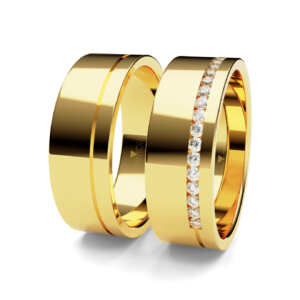 Par de Alianças em ouro modelo Orquídea pedras trilho AL005