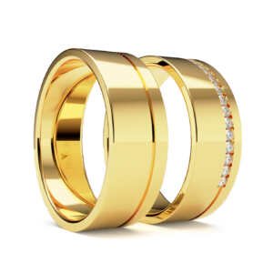 Par de Alianças em ouro modelo Orquídea pedras trilho AL005