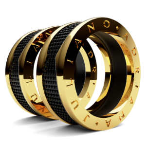 Par de Alianças em ouro modelo Pacová com ródio negro AL054