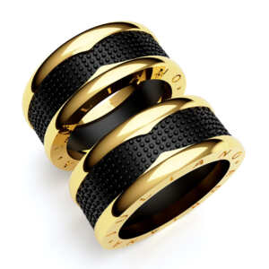 Par de Alianças em ouro modelo Pacová com ródio negro AL054