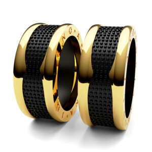 Par de Alianças em ouro modelo Pacová com ródio negro AL054