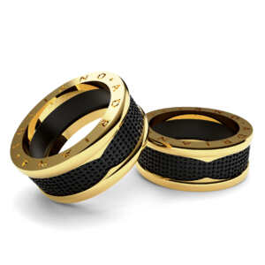 Par de Alianças em ouro modelo Pacová com ródio negro AL054