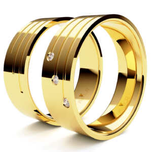 Par de Alianças em ouro modelo Peônia 3 diamantes AL041