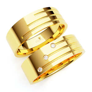 Par de Alianças em ouro modelo Peônia 3 diamantes AL041