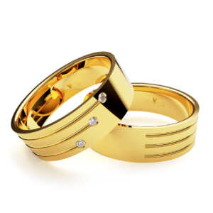 Par de Alianças em ouro modelo Peônia 3 diamantes AL041