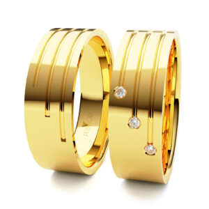 Par de Alianças em ouro modelo Peônia 3 diamantes AL041