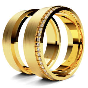 Par de Alianças em ouro modelo Trombeta giratória AL064