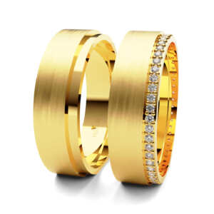 Par de Alianças em ouro modelo Trombeta giratória AL064