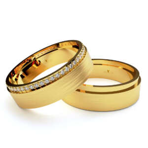 Par de Alianças em ouro modelo Trombeta giratória AL064