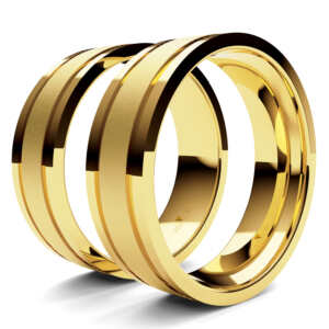 Par de Alianças em ouro modelo Verônica dois frisos AL048